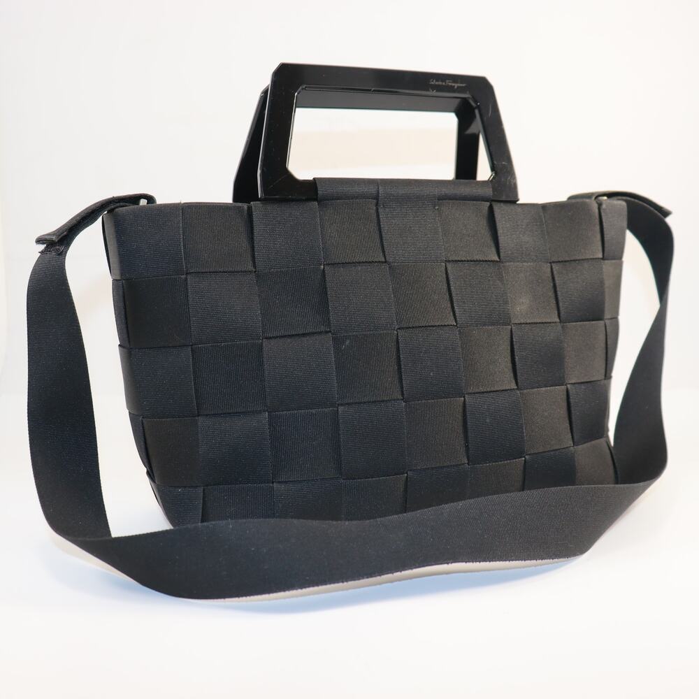 Salvatore Ferragamo Black Woven Nylon‎ Bag w/ Top Handle & Shoulder Strap